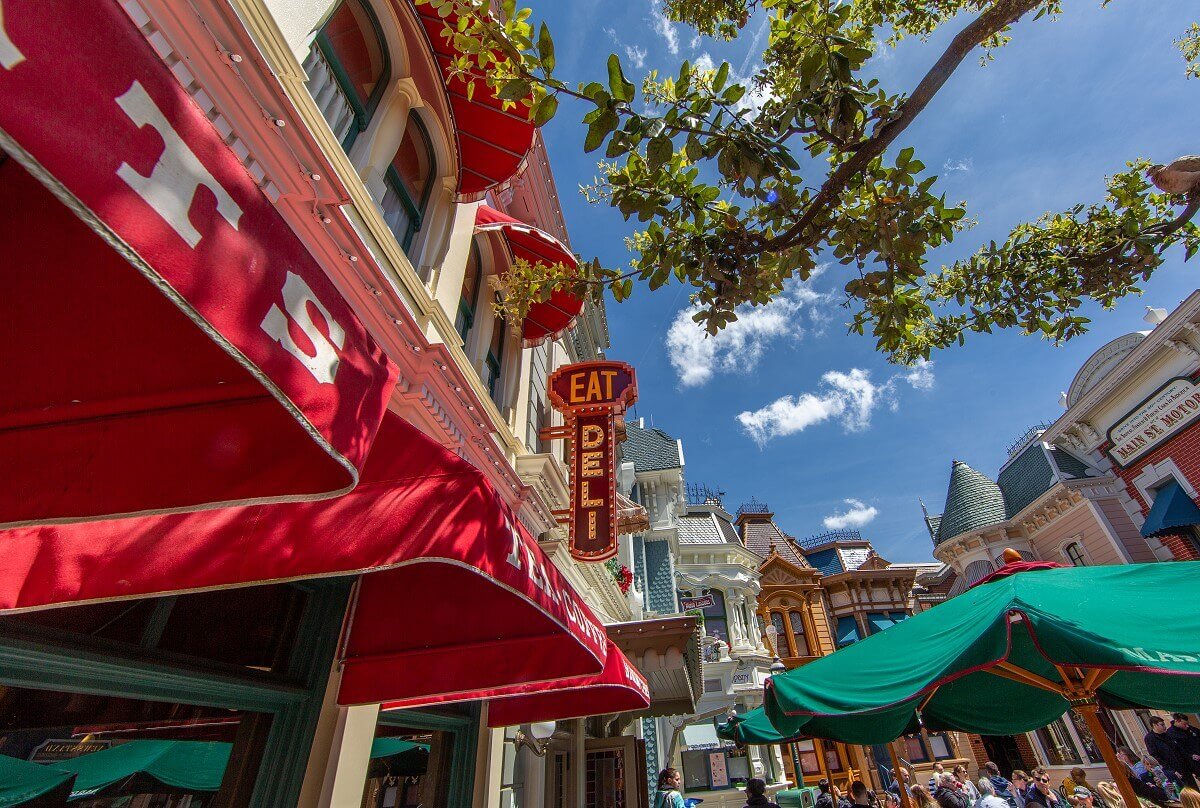 View to the upper floor View to the upper floor in Market Street with the illuminated sign 'Eat Deli'.