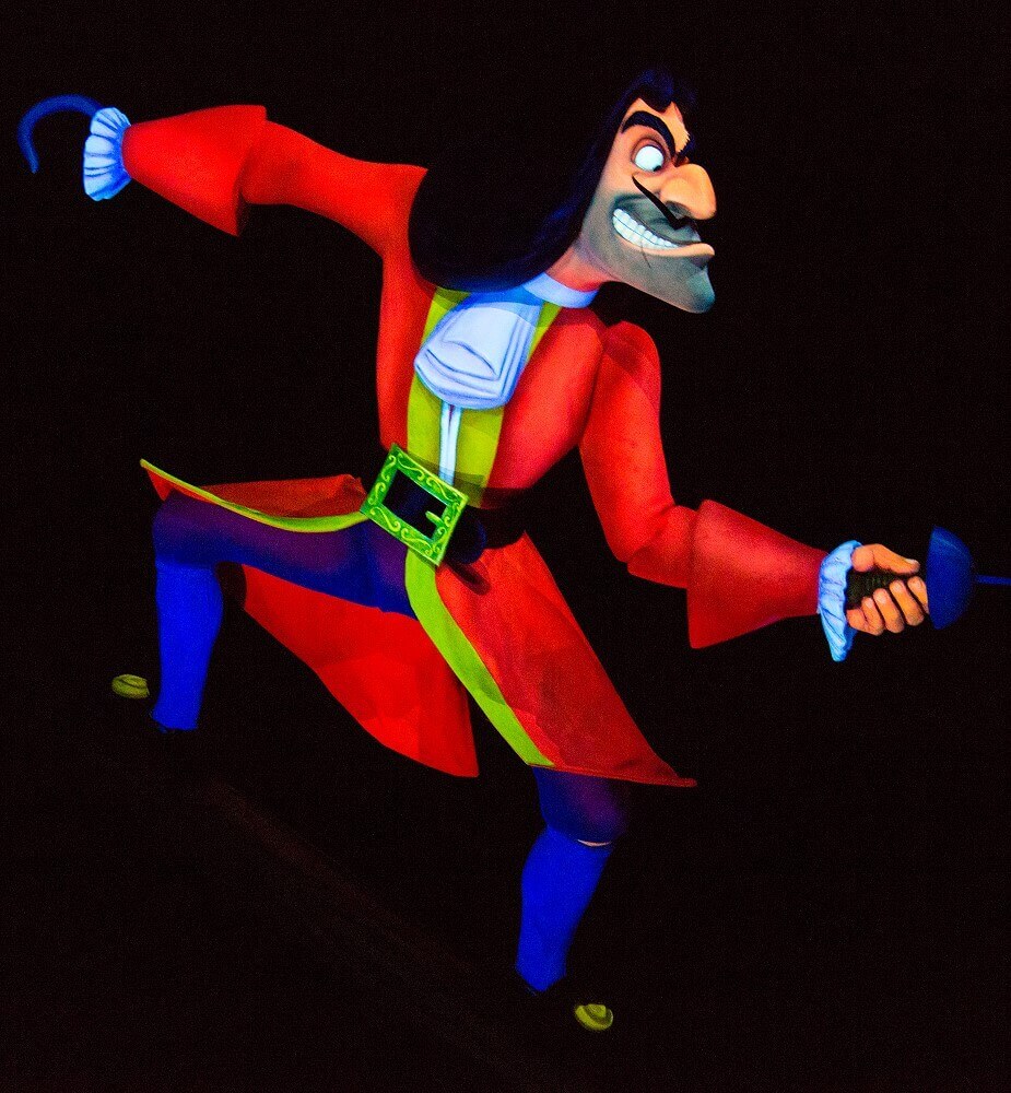 Figure of Captain Hook Captain Hook fights Peter in the darkride to Disney's Peter Pan in Fantasyland.
