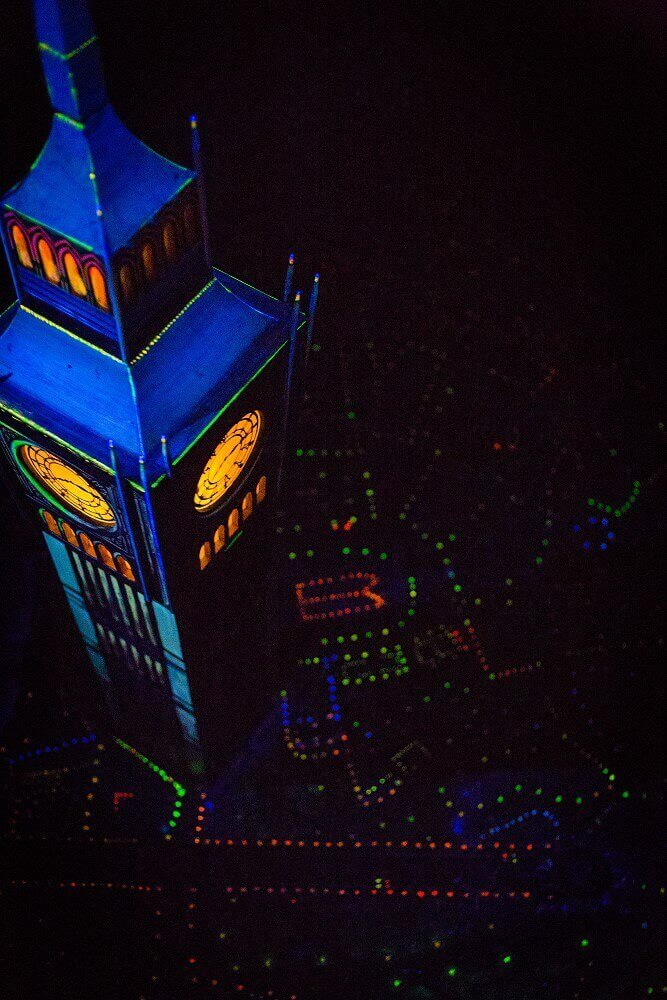 London by night In one scene of the Peter Pan-Darkride you can see London at night from above