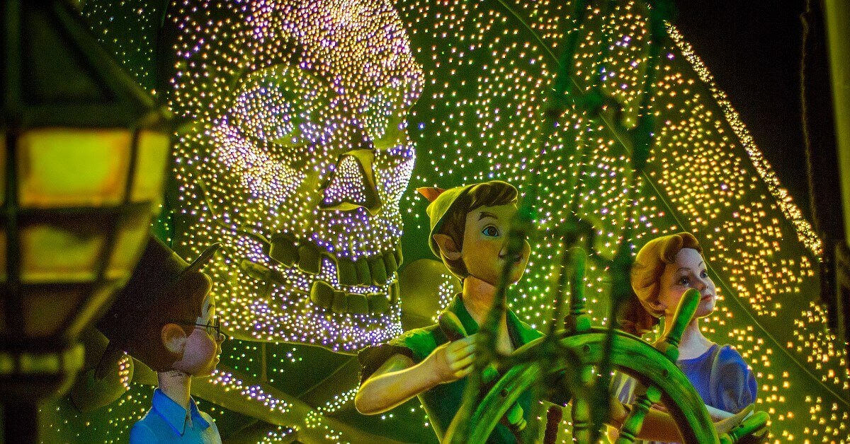 Peter Pan's Flight Peter sails to freedom with Wendy in the Dark Ride Peter Pan's Flight