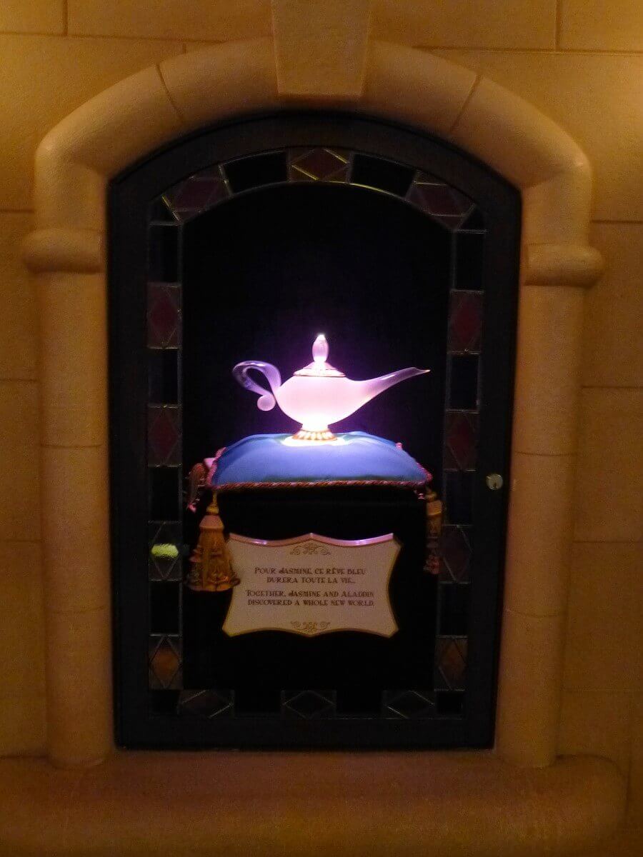 Aladdin's magic lamp The magic lamp from Disney's Aladdin can be seen in the waiting area of the Princess Pavilion