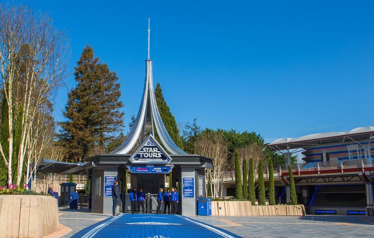 Entrance to Star Tours 2 View of the entrance area to Star Tours 2 in futuristic design