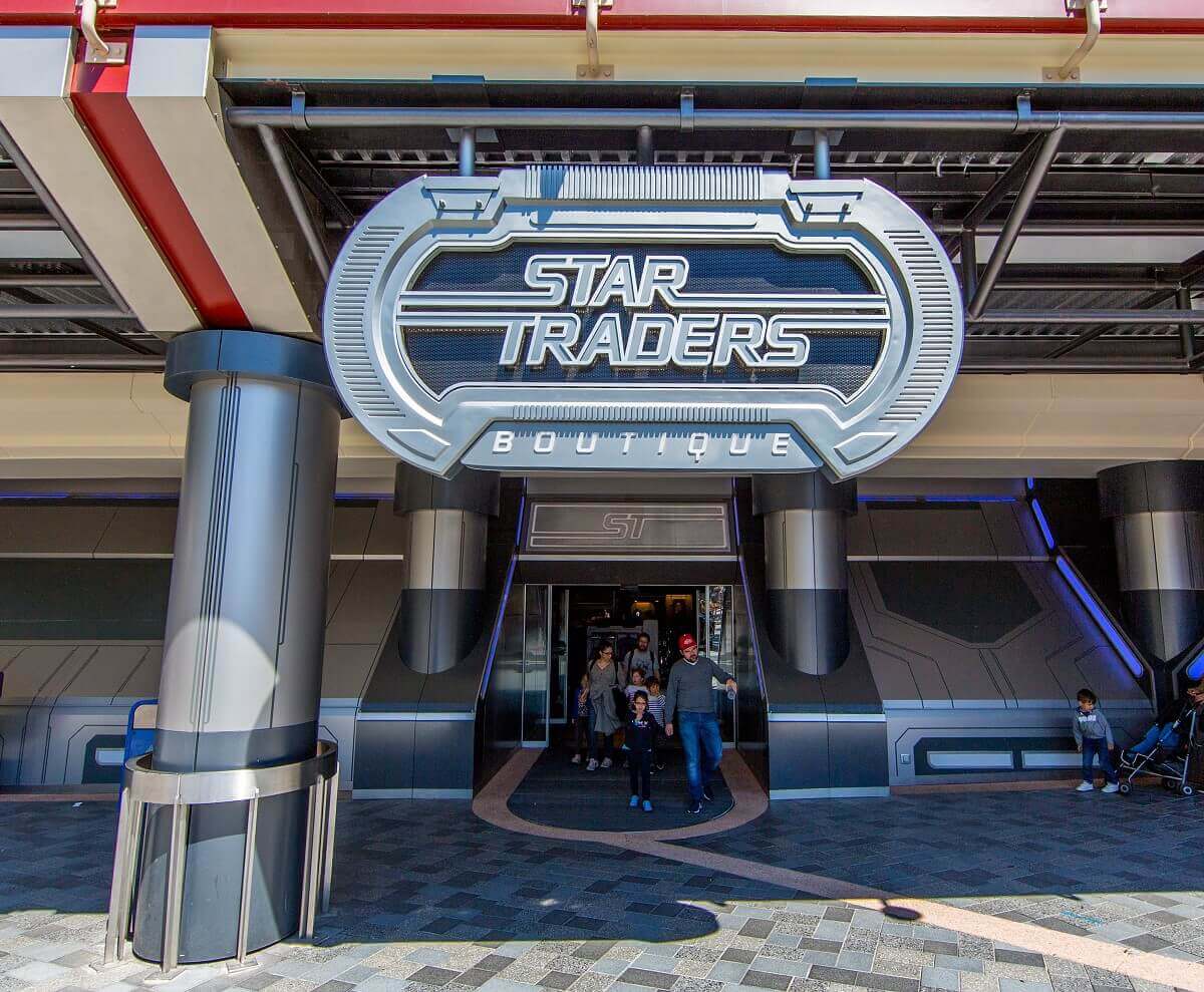Entrance to the shop Star Traders Entrance to the shop Star Traders in Discoveryland with a big sign above the entrance