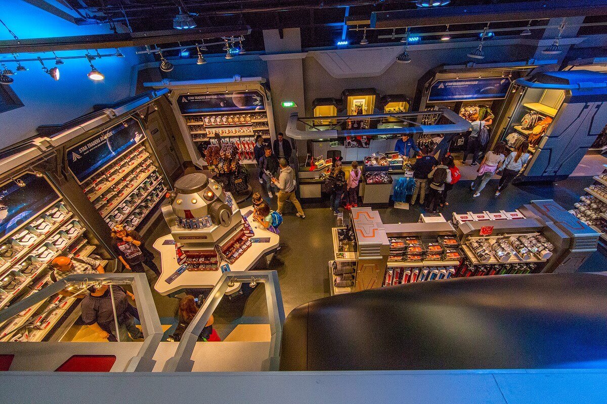 View into the salesroom with a view from above you can see the shelves and sales areas in the Star Traders Boutique