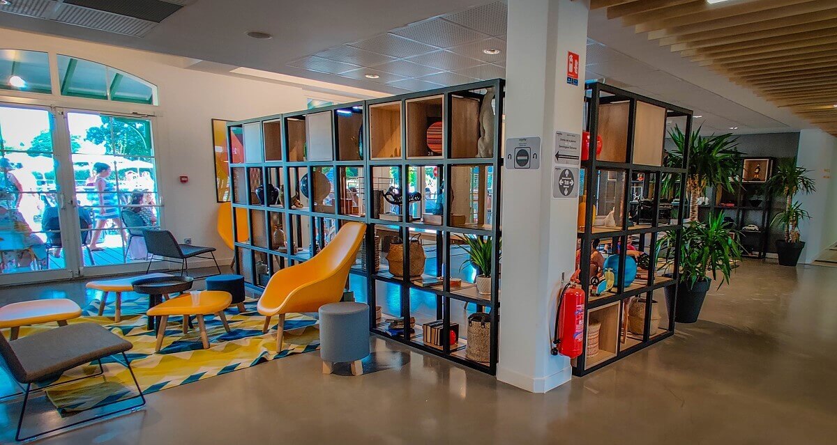 Lounge Hotel lounge with seating and ornamental plants