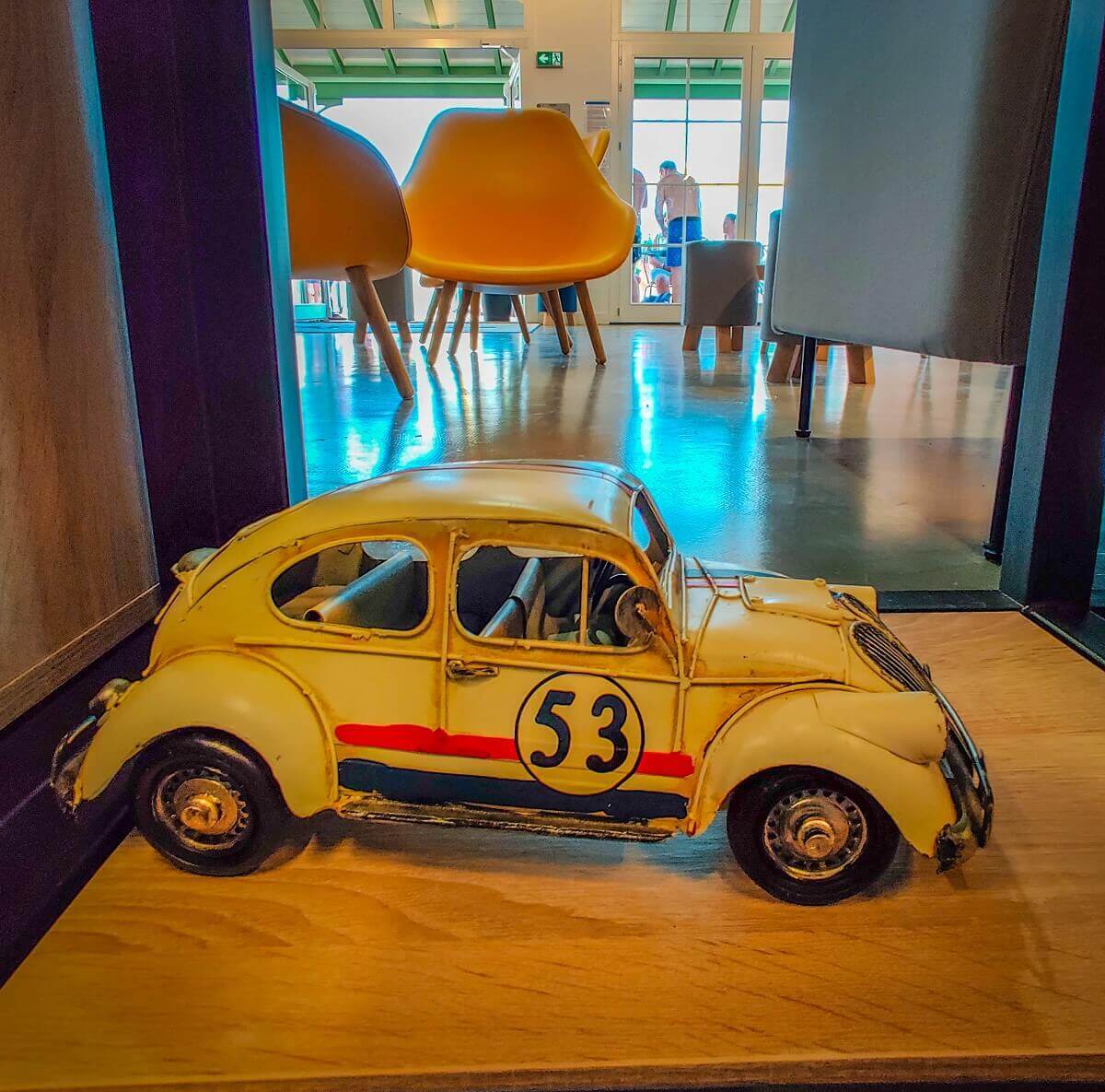 Herbie Model of a Beetle with the painting 52 and a red and blue stripe - Herbies Design