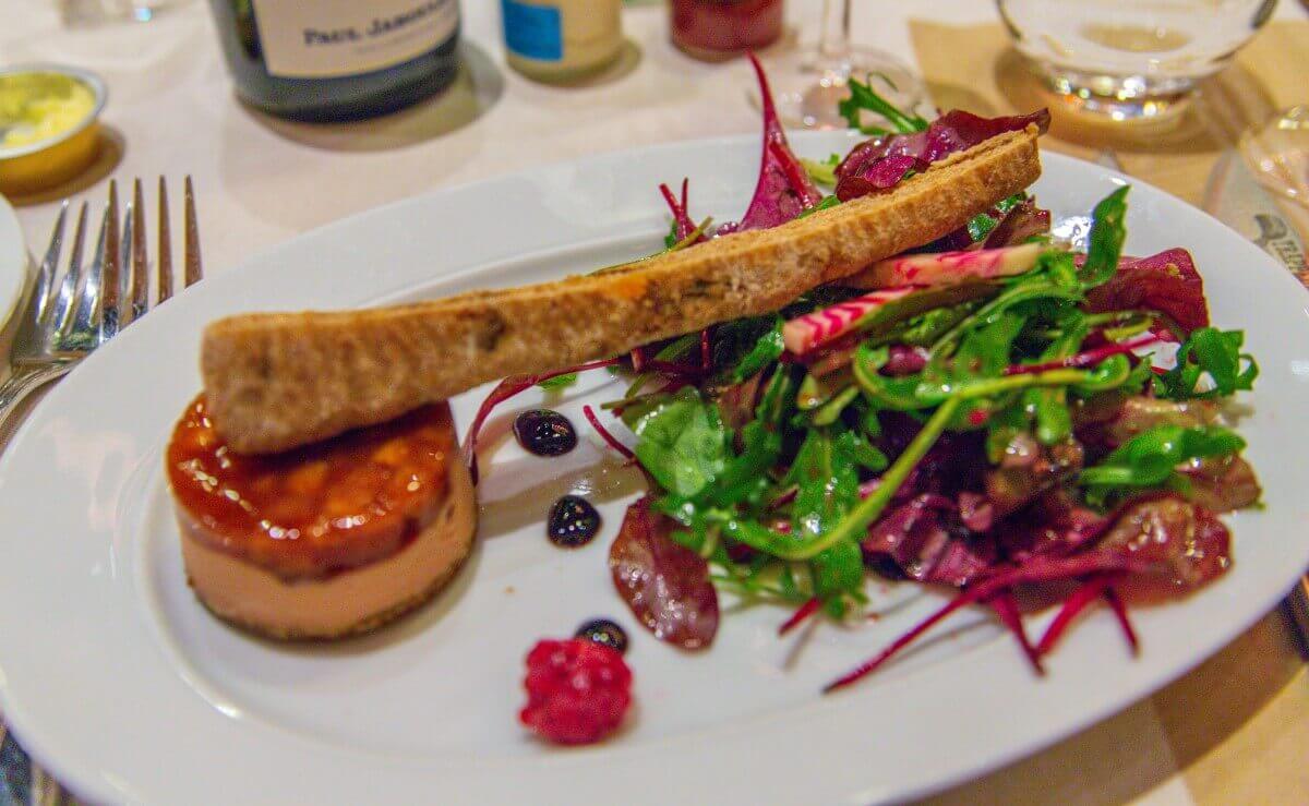 Appetizer at The Steakhouse Appetizer at The Steakhouse: foie gras, salad with beetroot and bread