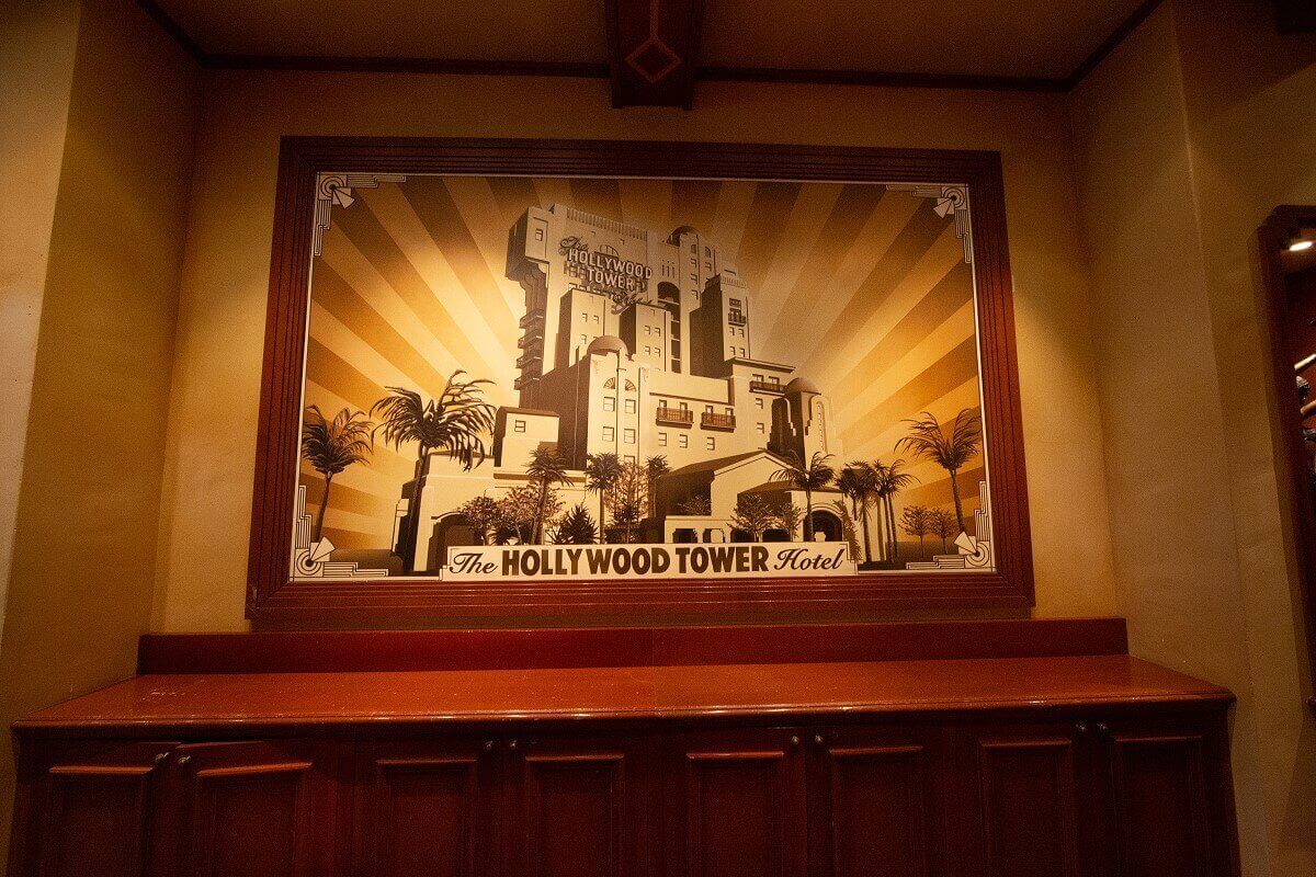 Advertising image The Hollywood Tower Hotel Promotional image The Hollywood Tower Hotel in black and white showing the hotel before the fateful night