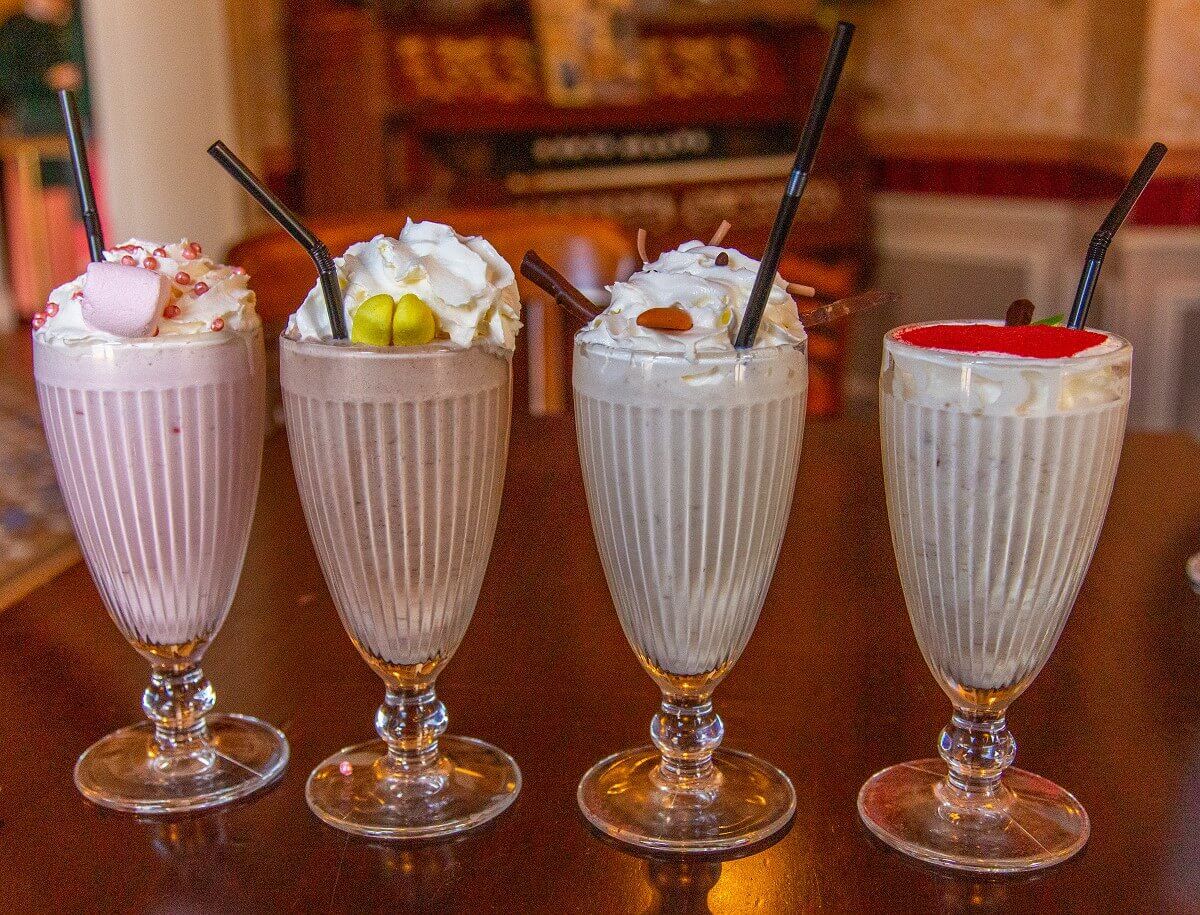 Milkshakes Four different milkshakes on one table