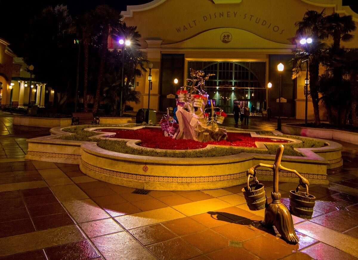 Fountain at the Front Lot Fantasia fountain with Mickey as the sorcerer's apprentice and the brooms carrying buckets of water