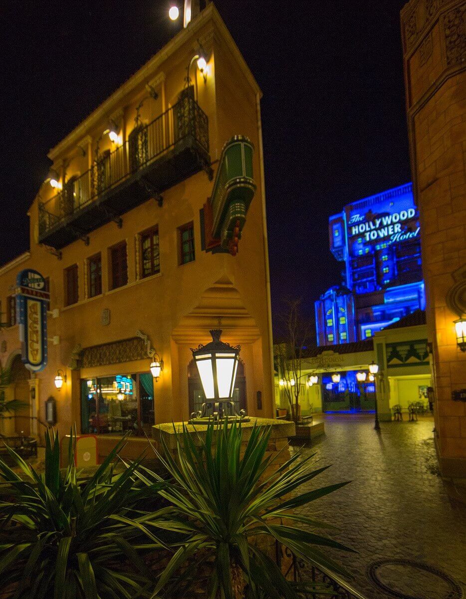 Acting Star Agency Acting Star Agency with blue illuminated Tower of Terror in the background