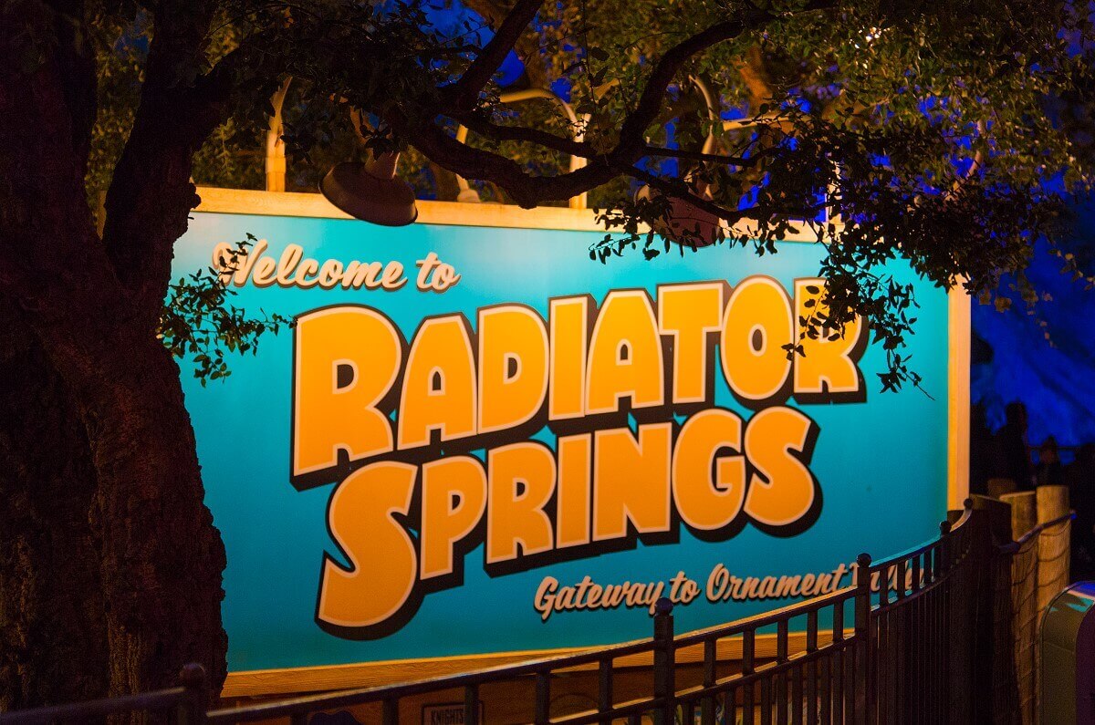 Radiator Spring Sign with text: Welcome to Radiator Spring - Gateway to Ornament Valley