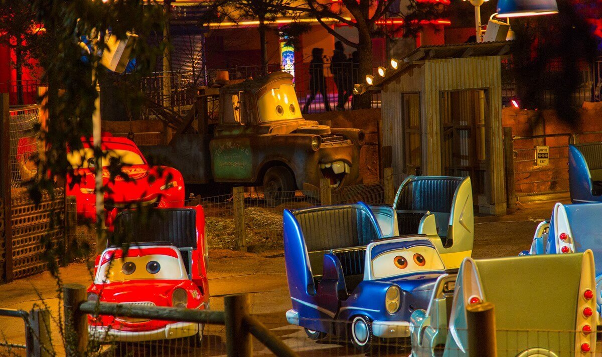 Cars Race Rally at night Cars from Cars Race Rally, Mater / Hook can be seen in the background, the tow truck from a 1956 Chevy Pickup Truck