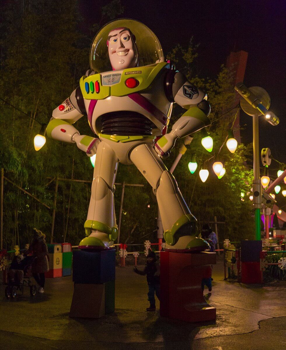 Buzz Lightyear Statue Statue of Buzz Lightyear at the entrance to Toy Story Playland