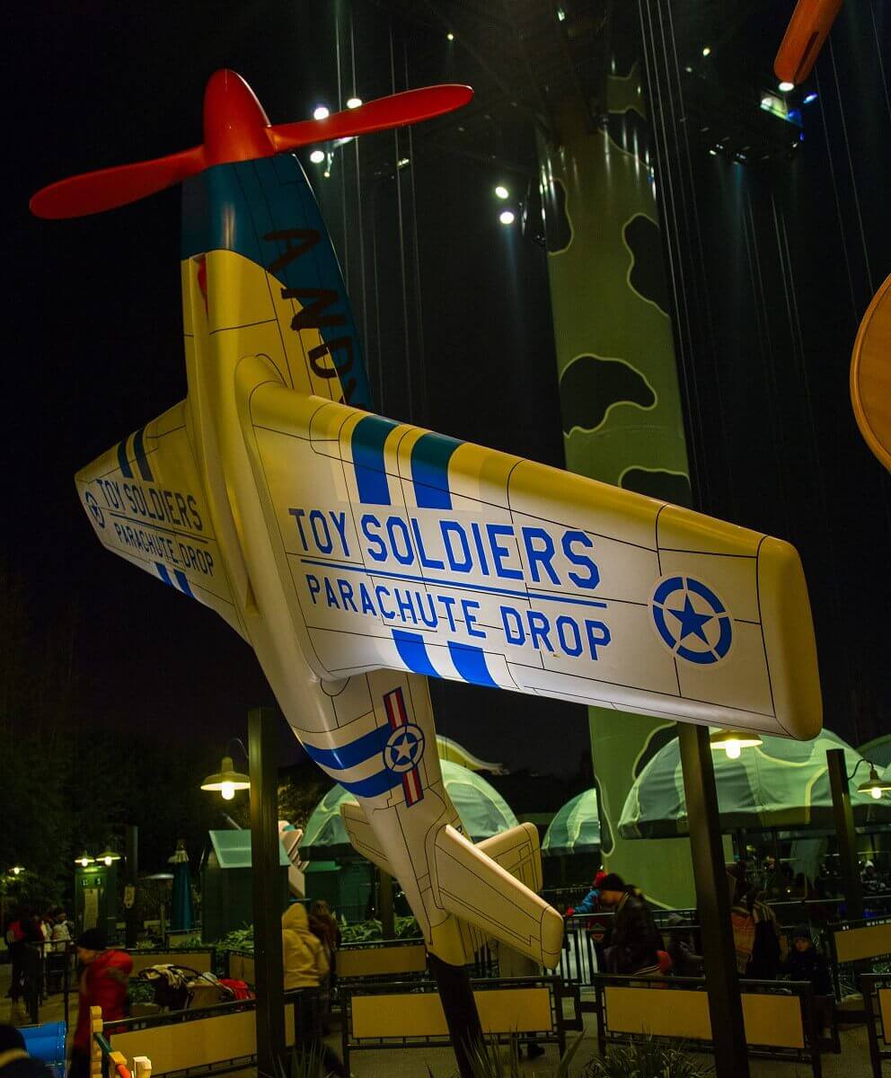 Blue Airplane Toy The blue airplane toy with red propeller. On the wings it says Toy Soldiers Parachute Drop, on the nose Andy