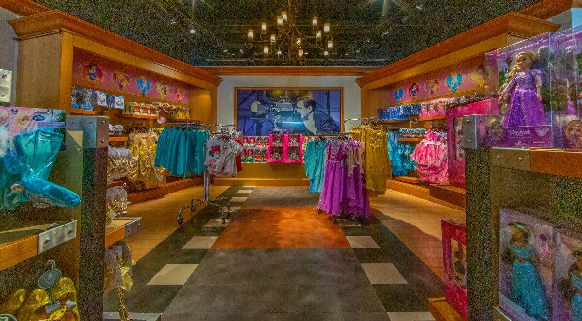 Children's Department Children's section in the shop, with a large photo of Walt Disney in the background