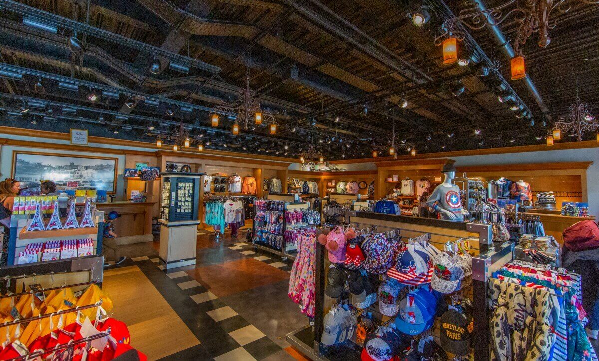 Total of the Walt Disney Studios Store Wide shot of the Walt Disney Studios Store, view into the clothing department.