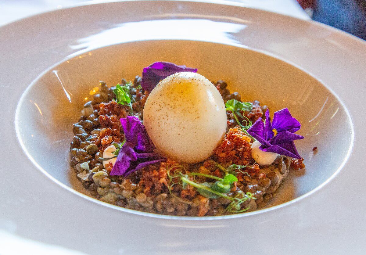 Waxy egg on lentil salad Waxy egg on lentil salad