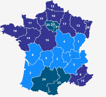 Karte der französischen Zonen für die Schulferien